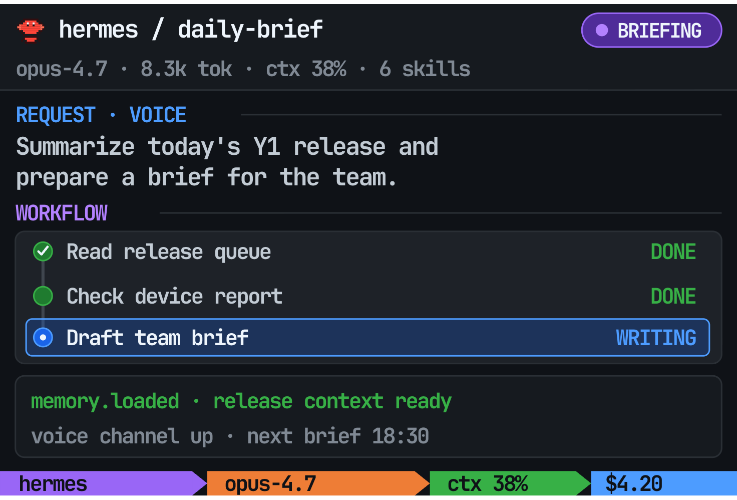 Hermes daily brief workflow